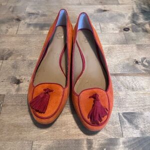 Ann Taylor orange and pink suede tassel flats